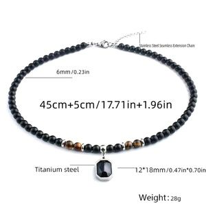 Stainless Steel Black Zircon Pendant Necklace.